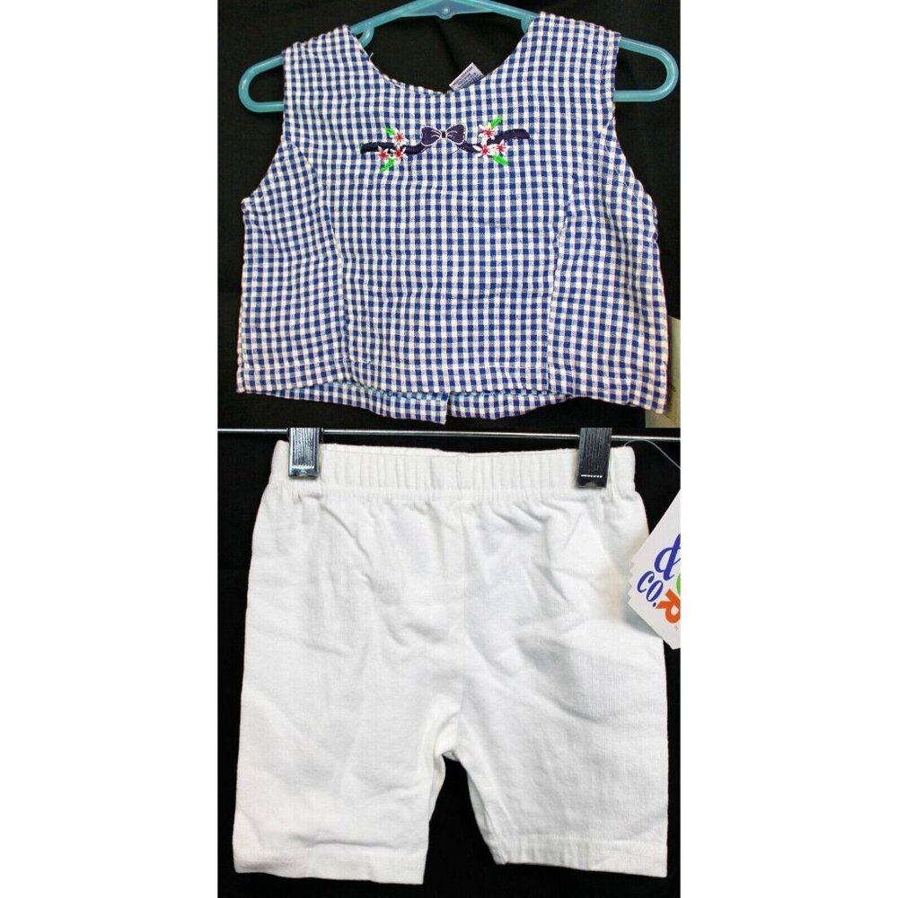 2pc Outfit Feu Follet Paris Shirt sz 2T Blue Plaid Color & Co White Shorts Summe